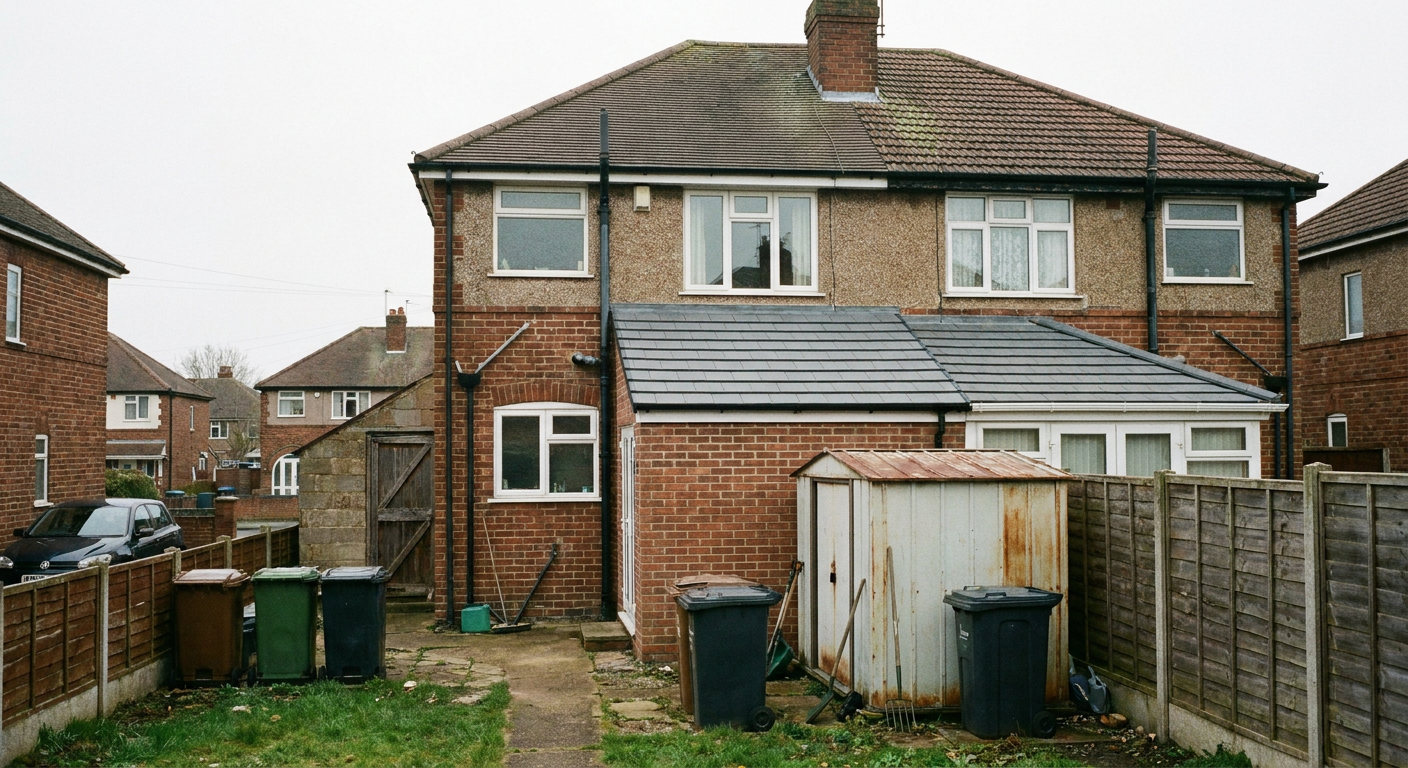A semi-detached brick house featuring a new tiled conservatory roof extension.